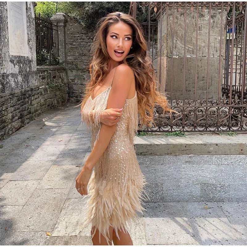 Minivestido de plumas para mujer