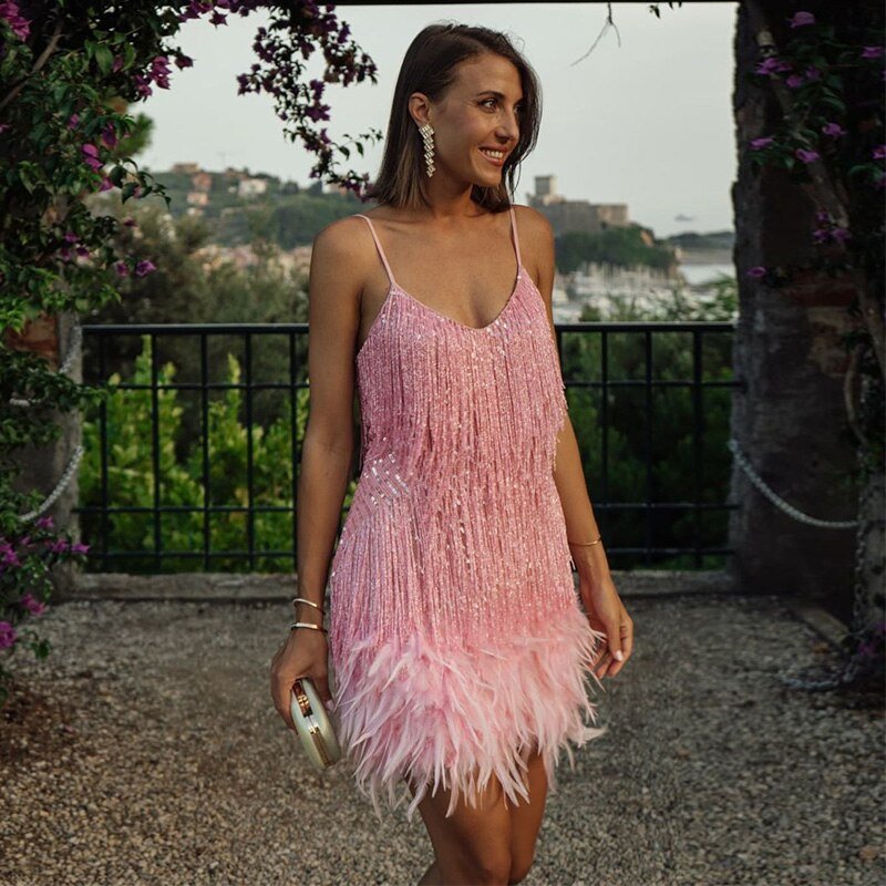 Minivestido de plumas para mujer