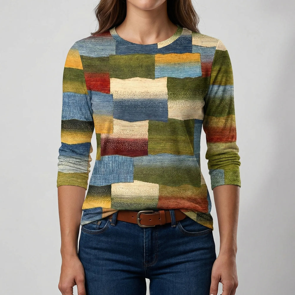 Blockova - Top de manga larga con cuello redondo y bloques de color