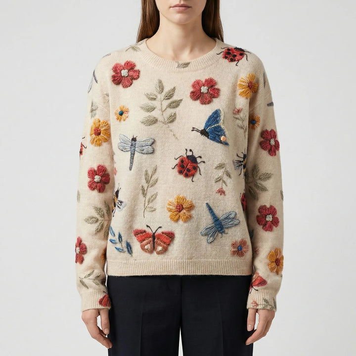 Bloomknit - Suéter holgado con bordado floral en 3D