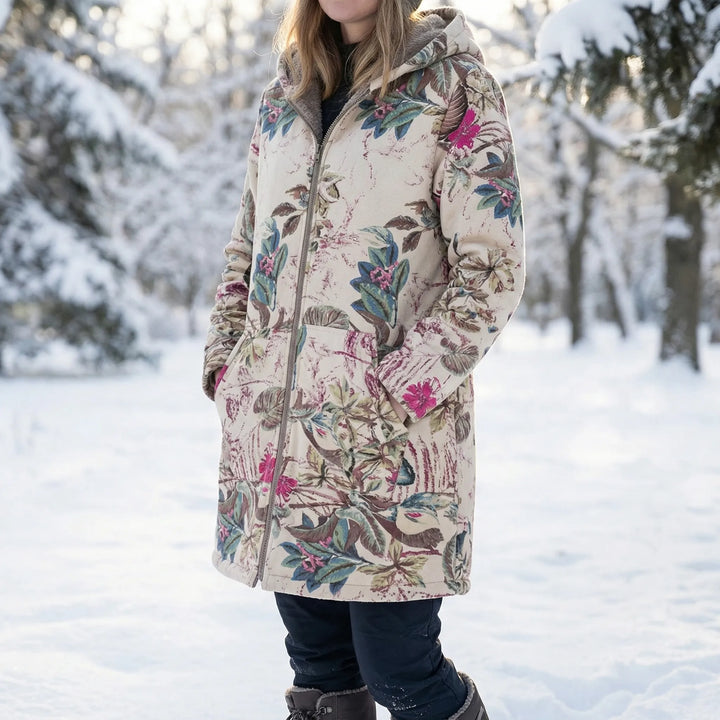 Blostwear - Abrigo de invierno con capucha y estampado floral