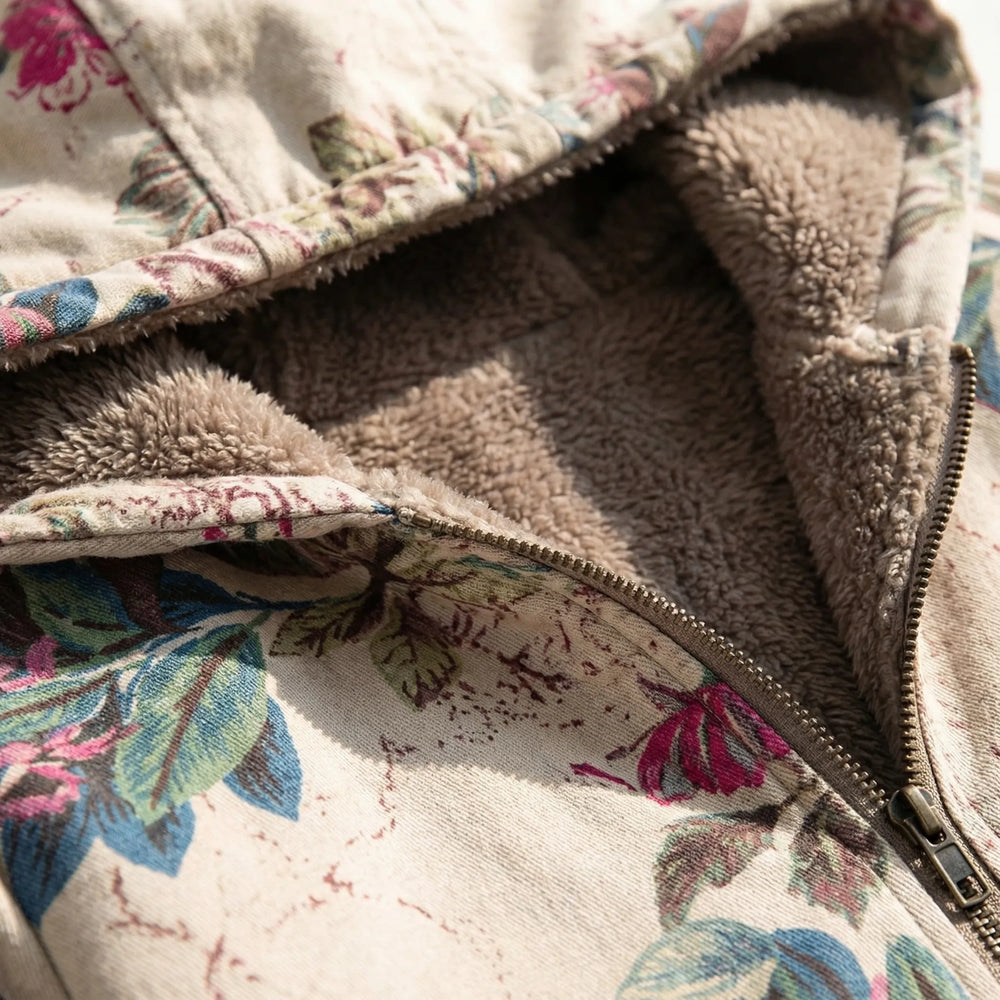 Blostwear - Abrigo de invierno con capucha y estampado floral