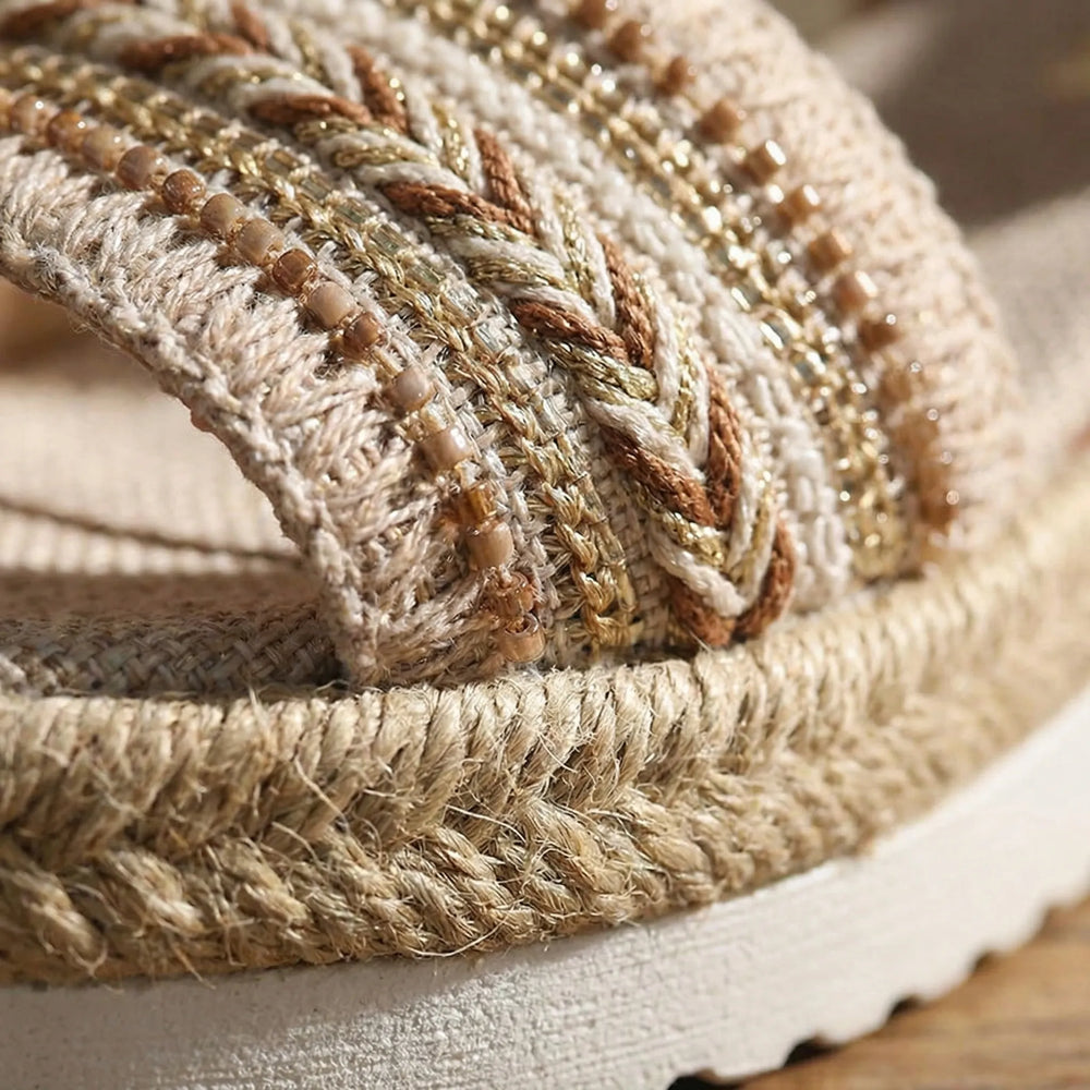 Bohevia - Sandalia de cuña estilo bohemio con punta abierta