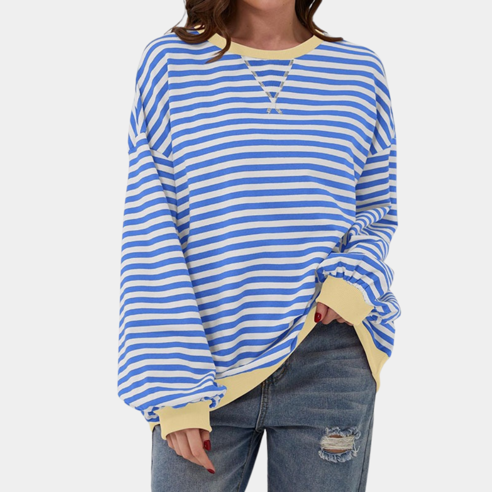 Camiseta de manga larga a rayas oversize para mujer