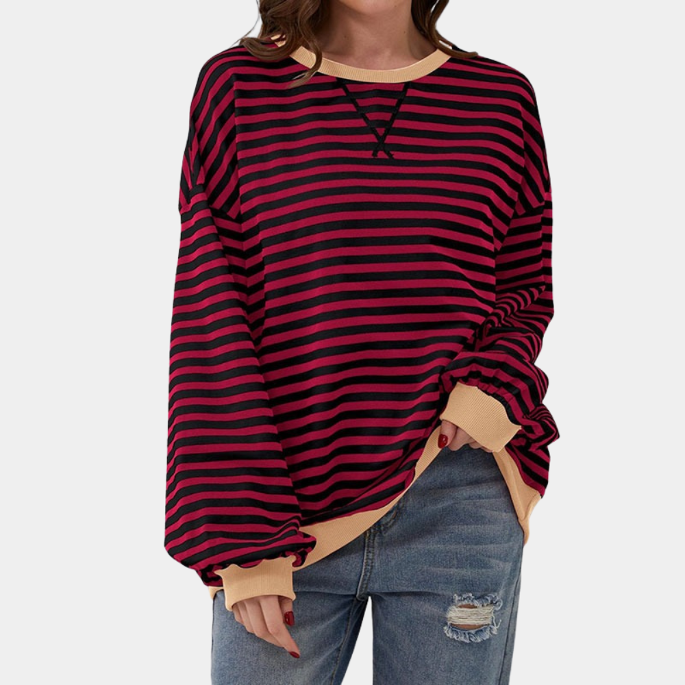 Camiseta de manga larga a rayas oversize para mujer