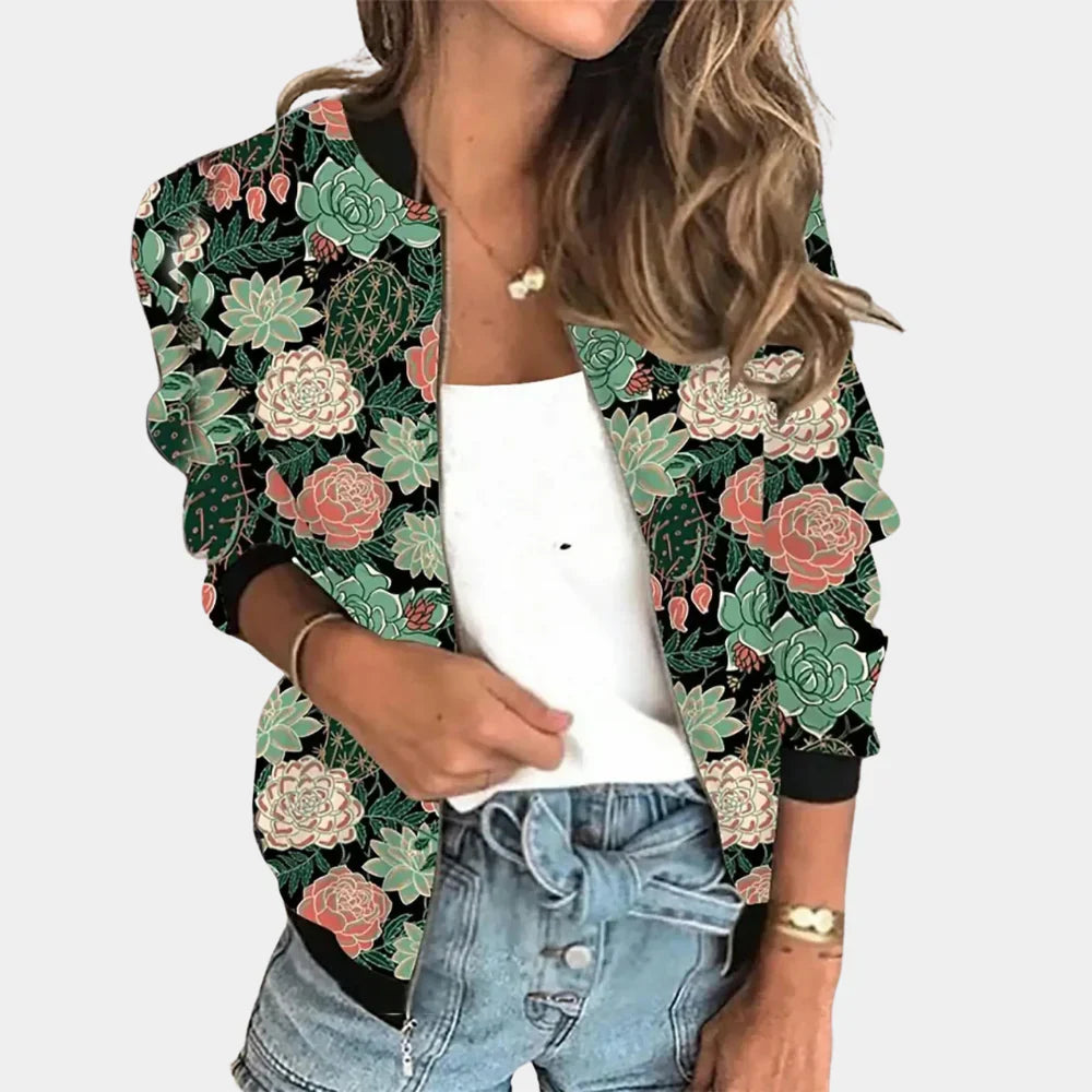 Moderna chaqueta estampada con diseño floral
