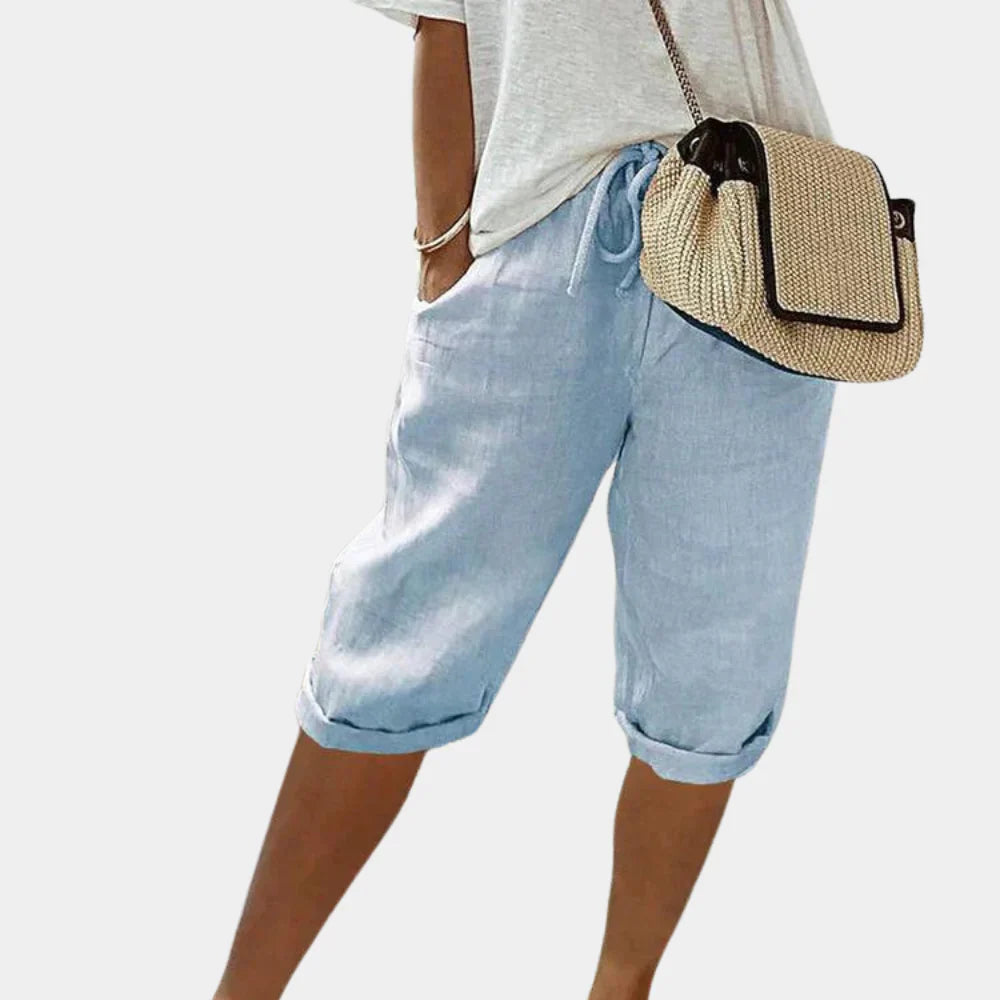 Cómodos pantalones cortos de mujer en mezcla de lino