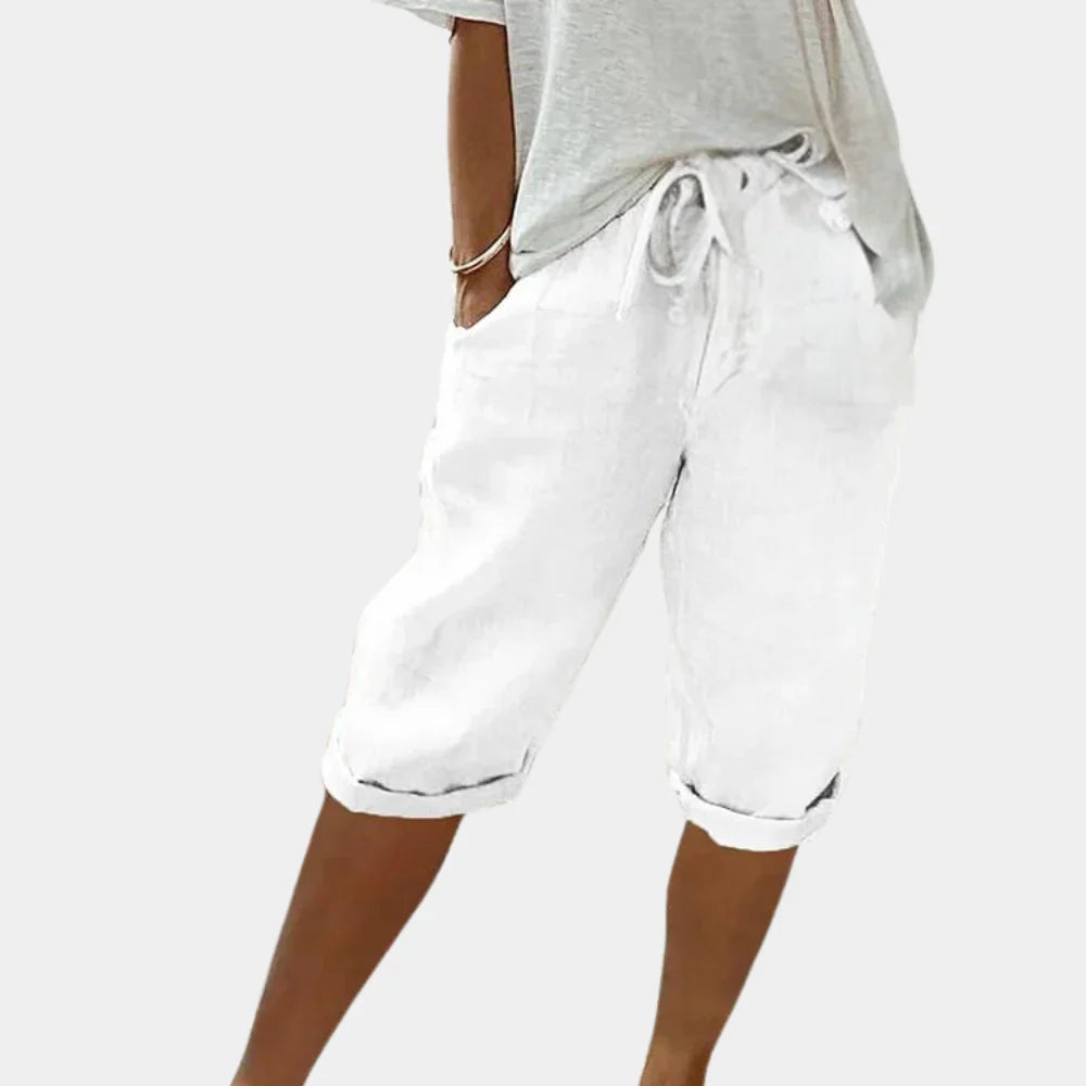 Cómodos pantalones cortos de mujer en mezcla de lino