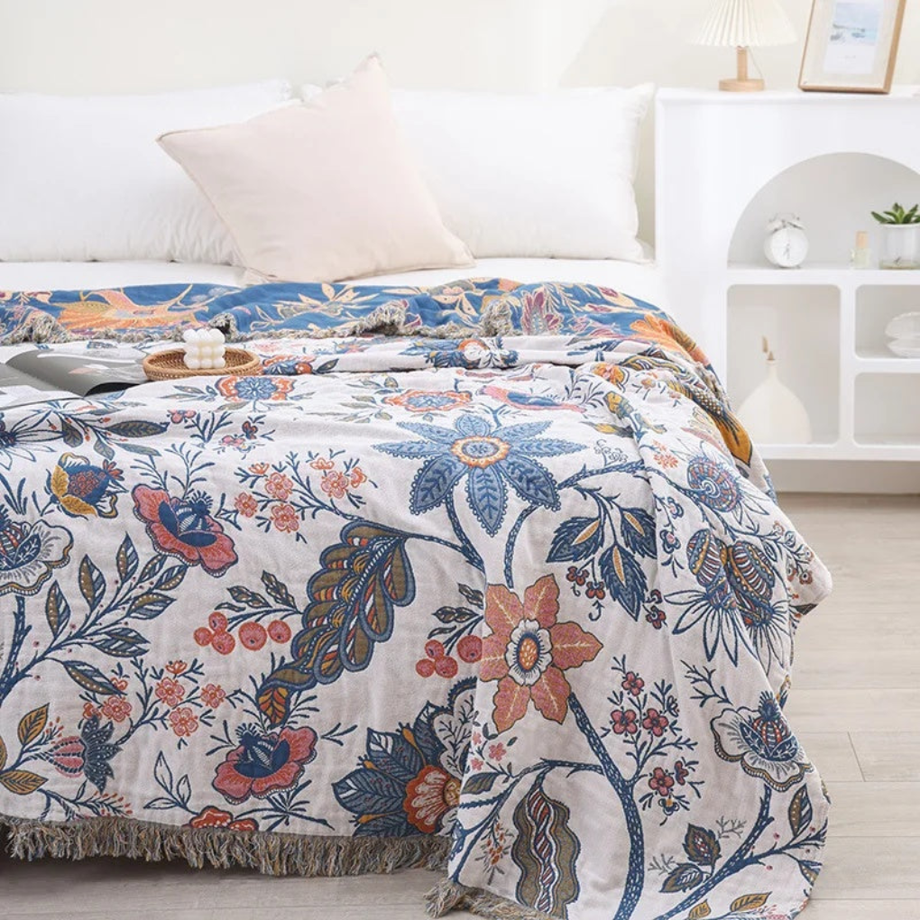 Manta de lana con diseño floral