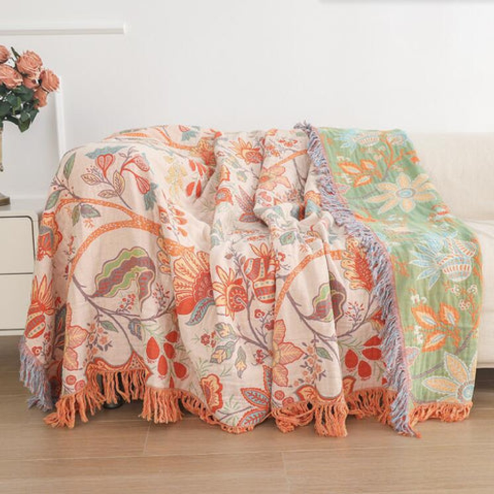Manta Tassel Floral Rústica