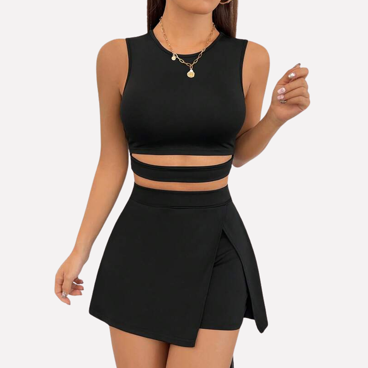 Conjunto de Chaleco de Camisa para Mujeres y Falda Dividida