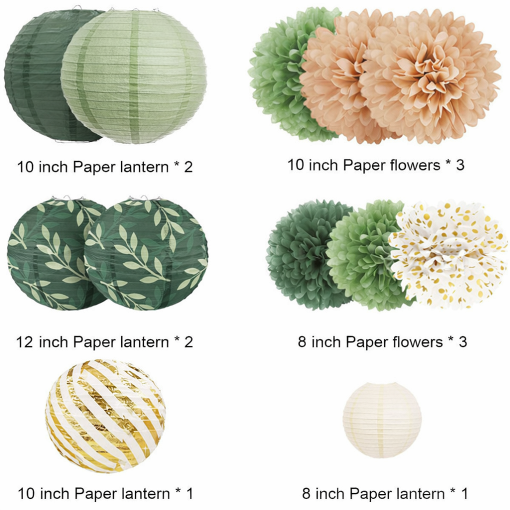 Pompones de Papel con Acentos de Glitter Dorado