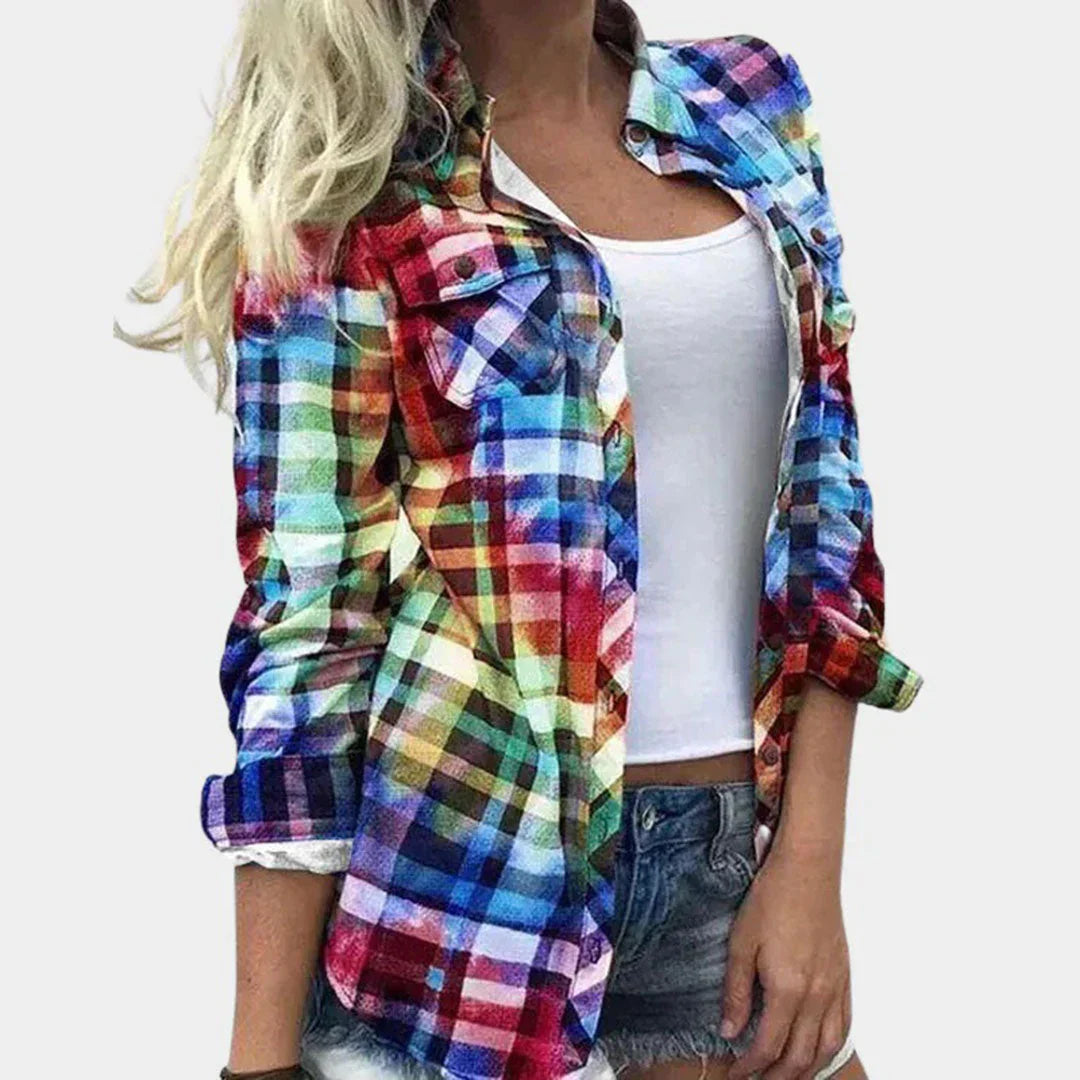 PlaidEase – Blusa de mujer con un diseño a cuadros atemporal y un toque femenino