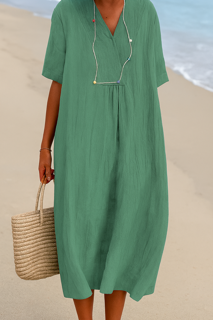Vestido de playa holgado con cuello en V y mangas cortas