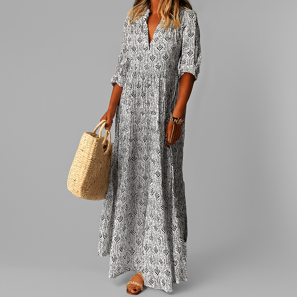 Vestido largo ligero de mujer con estampado vintage