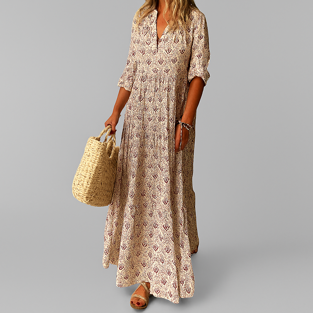 Vestido largo ligero de mujer con estampado vintage