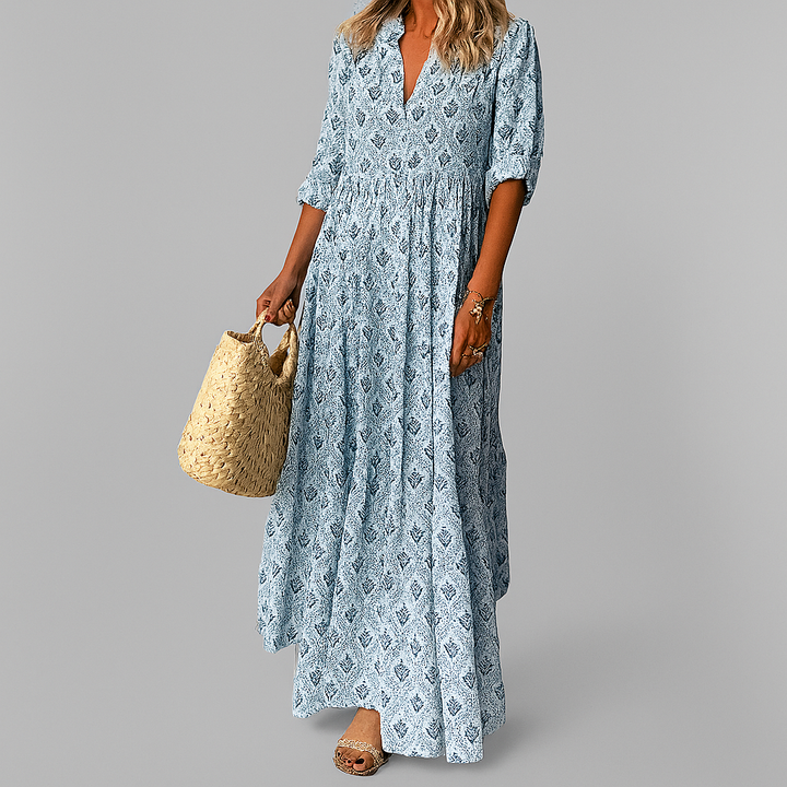 Vestido largo ligero de mujer con estampado vintage