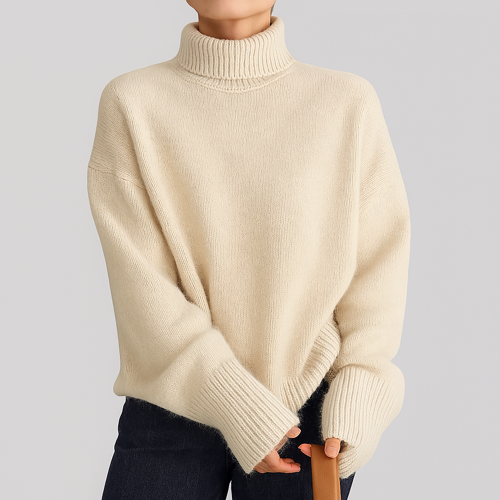 Jersey de invierno grueso para mujer, de tacto similar a la lana fina, con cuello alto