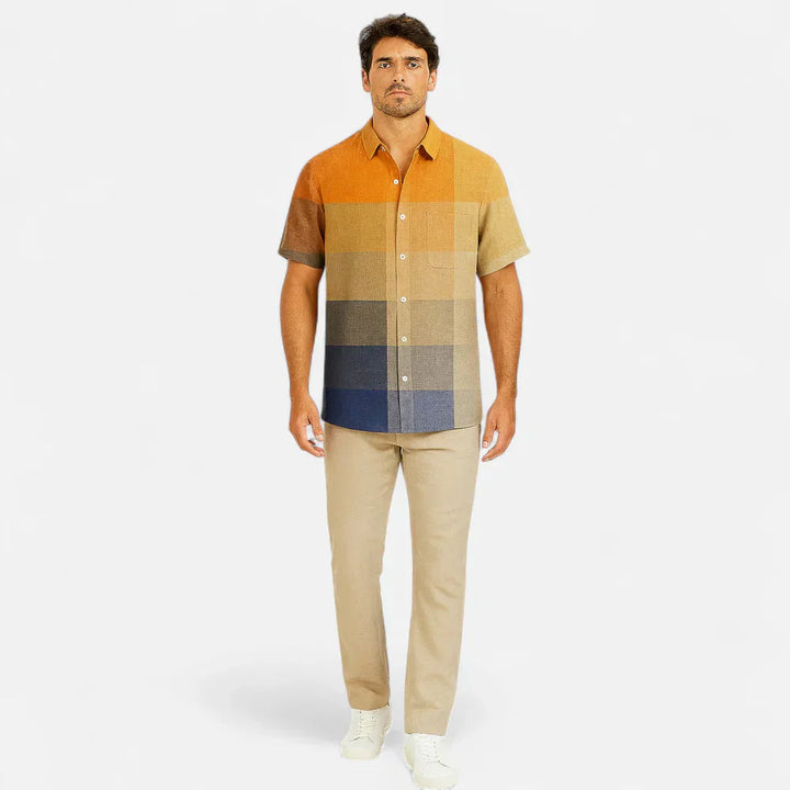 Camisa de Manga Corta con Imagen Artística Premium de Lino para Hombres