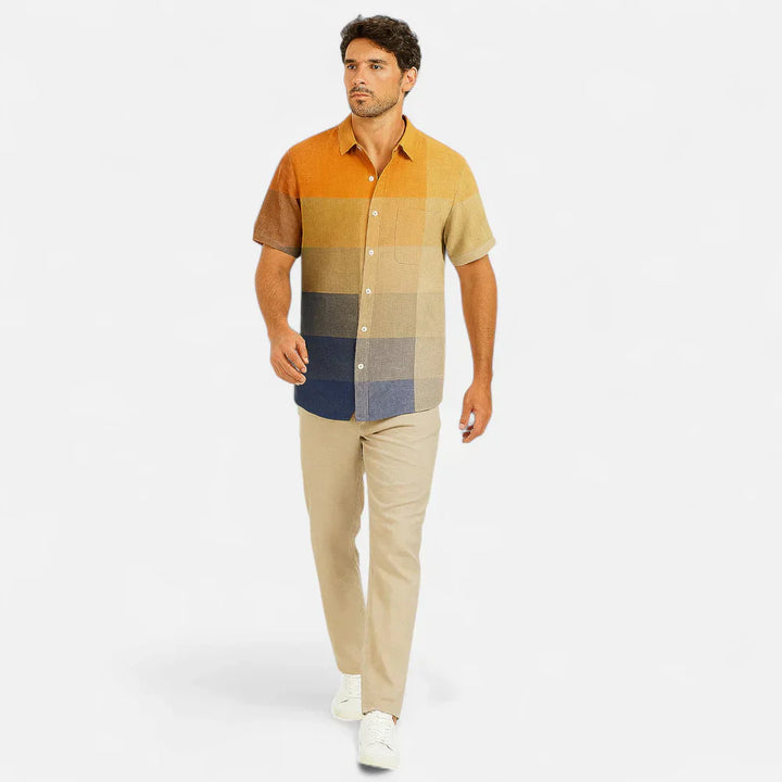 Camisa de Manga Corta con Imagen Artística Premium de Lino para Hombres