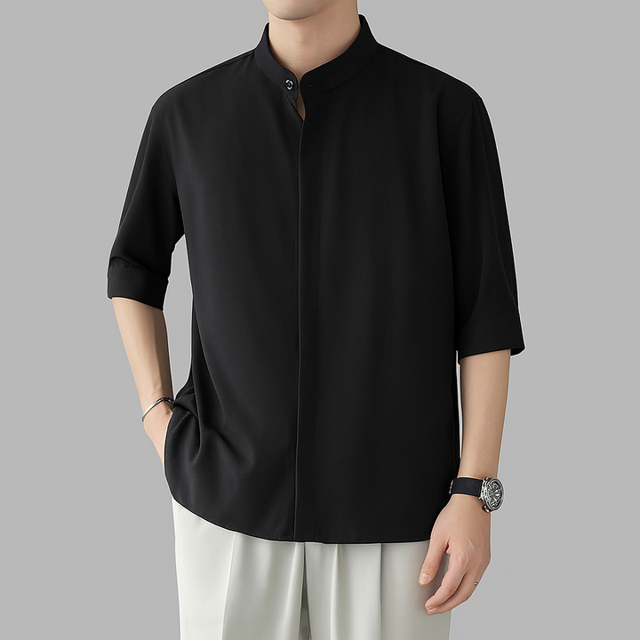 Camisa de manga larga con cuello mao para hombre