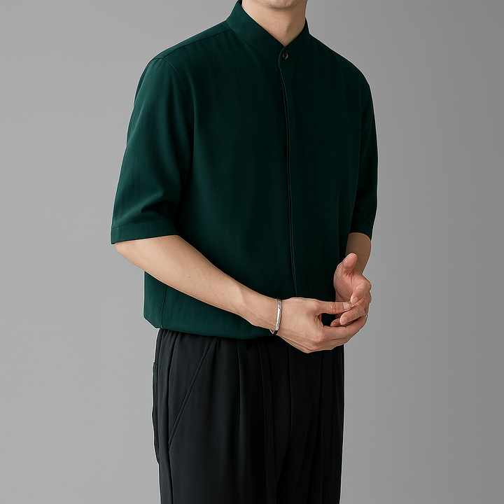 Camisa de manga larga con cuello mao para hombre