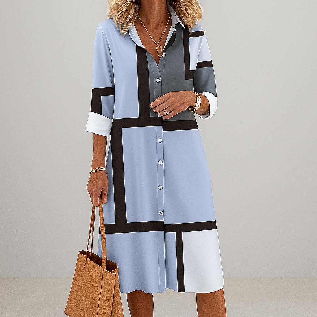 Vestido camisero de mujer con estampado geométrico
