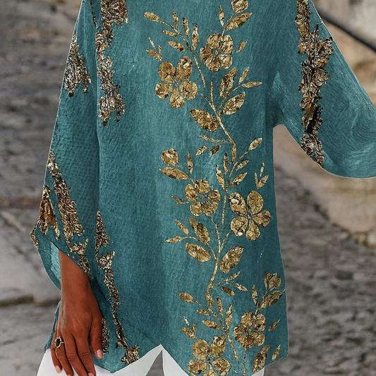 Blusa de manga larga con flores doradas
