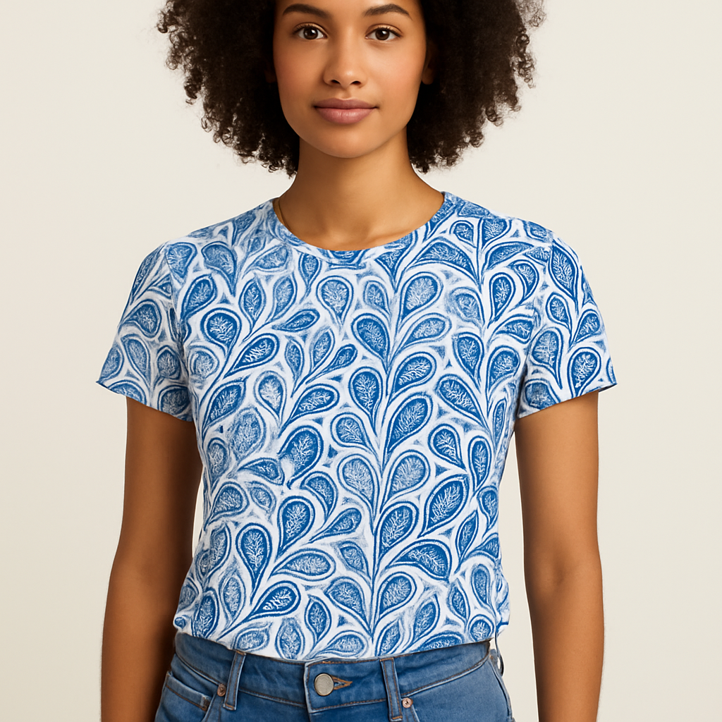 Camiseta estampada azul de mujer