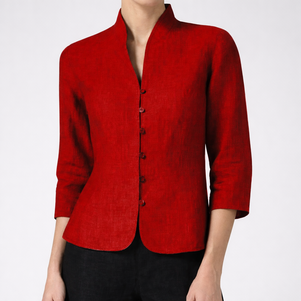 Blusa de Botón Delante con Cuello de Stand para Mujeres