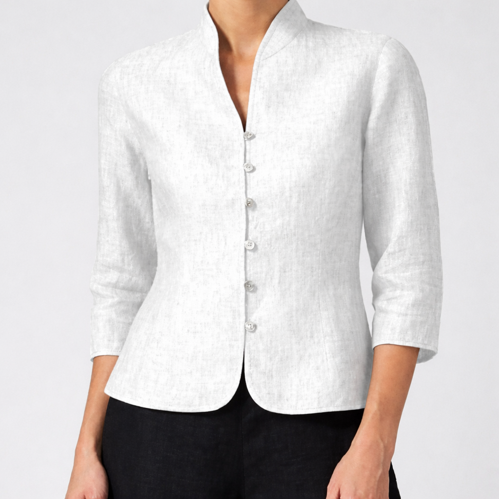 Blusa de Botón Delante con Cuello de Stand para Mujeres