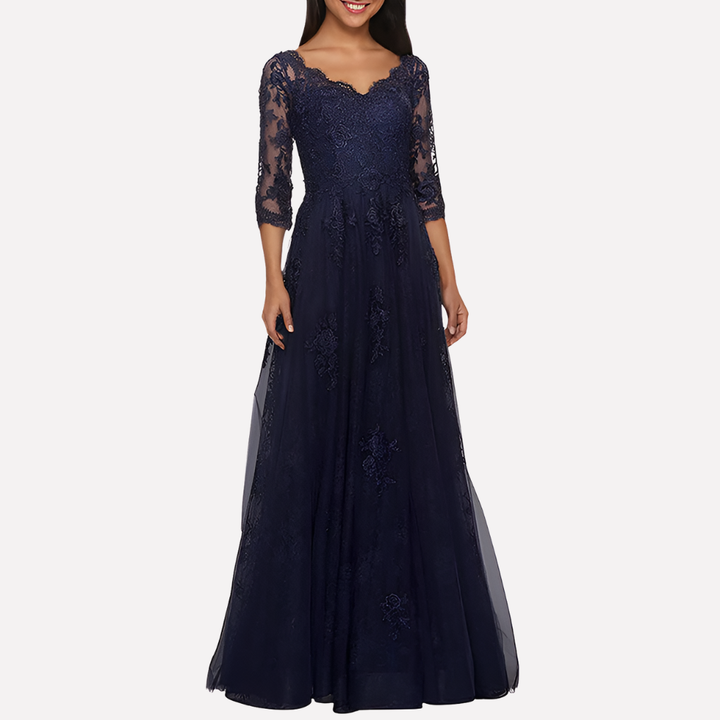 Vestido A-Linea Elegante con Cuello Redondo Clásico
