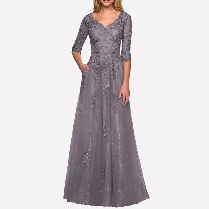 Vestido A-Linea Elegante con Cuello Redondo Clásico