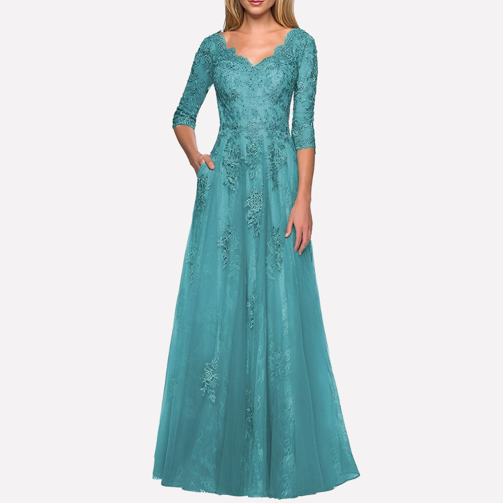 Vestido A-Linea Elegante con Cuello Redondo Clásico