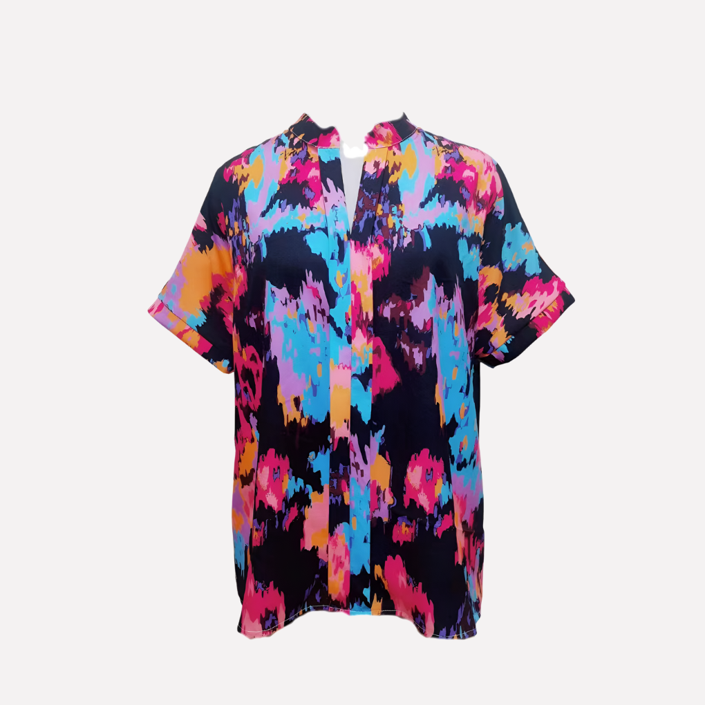 Blusa de Mujer Casual con Escote en V y Estampado de Paisley con Hombros Caídos