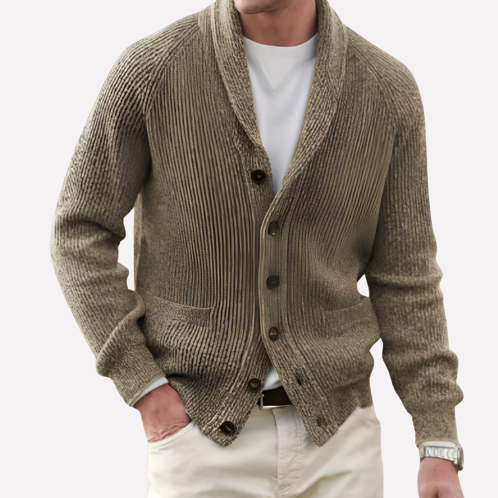 Cardigan de Hombre con Cuello Chal y Frente de Botones