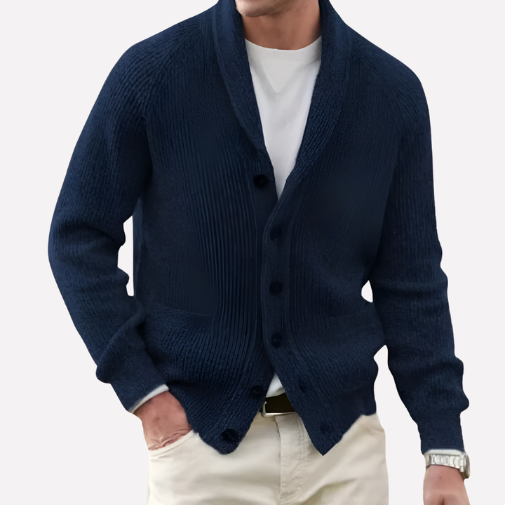 Cardigan de Hombre con Cuello Chal y Frente de Botones