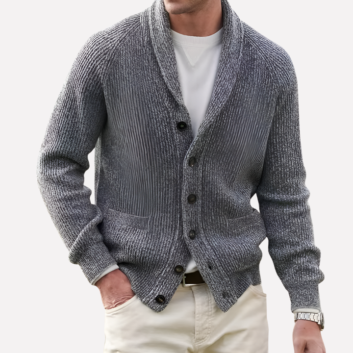 Cardigan de Hombre con Cuello Chal y Frente de Botones