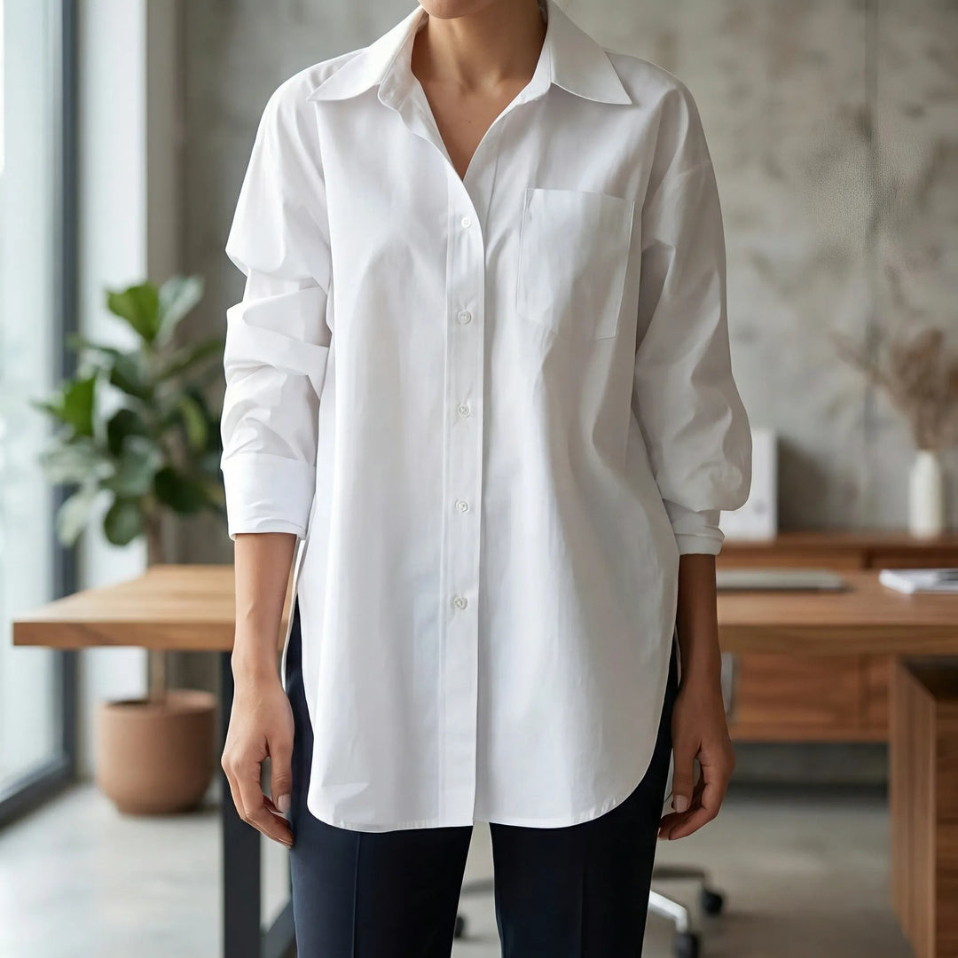 Clarvelle - Blusa estructurada de corte relajado con botones en la parte delantera