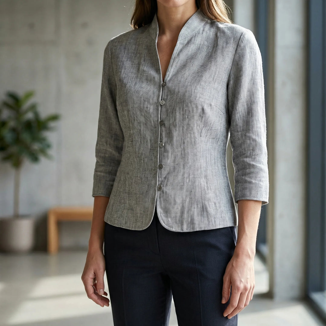 Collarva - Blusa de mujer con cuello alto y botones frontales