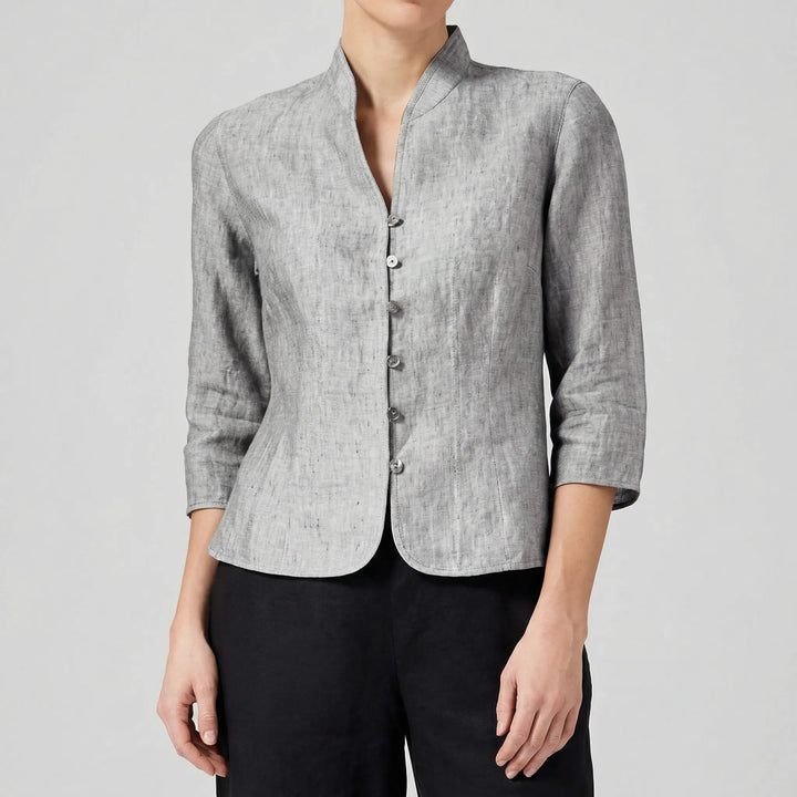 Collarva - Blusa de mujer con cuello alto y botones frontales