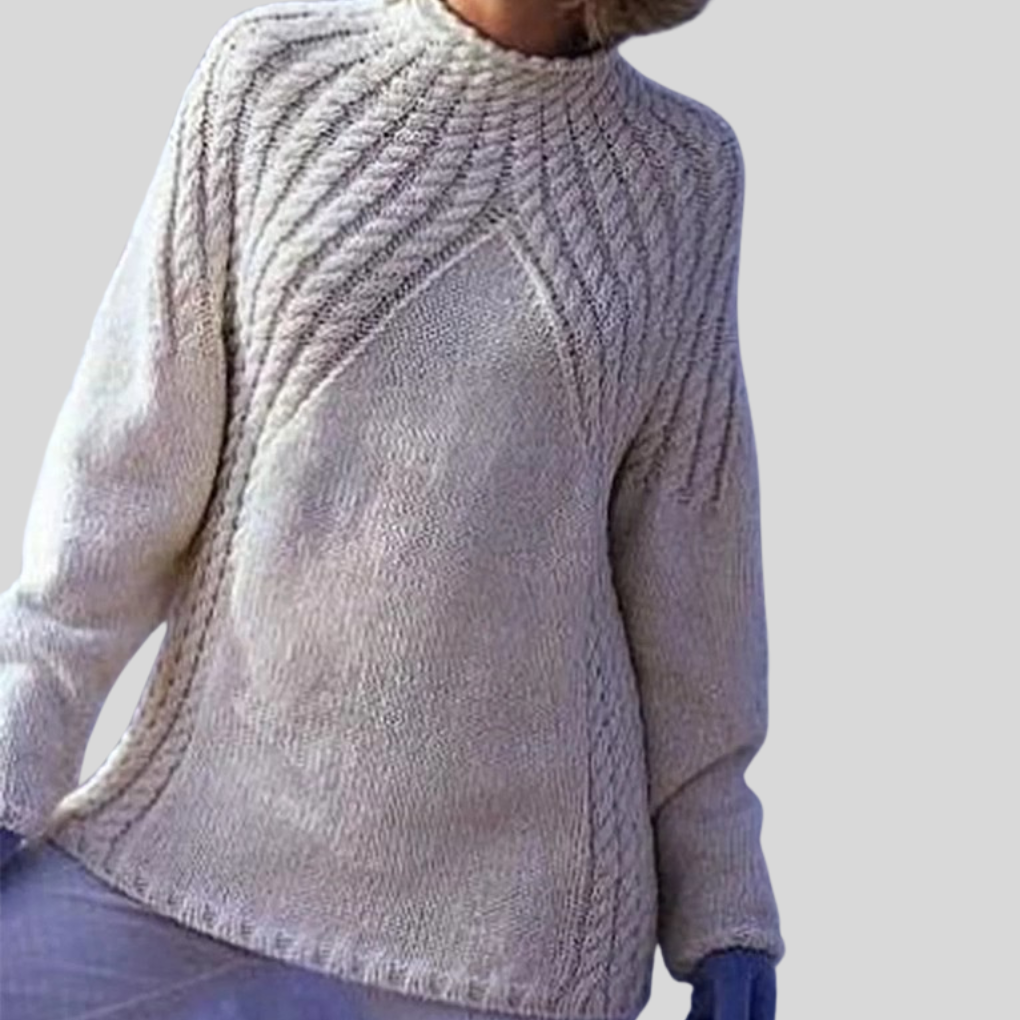 Suéter de Cuello Redondo para Mujeres – Estilo Sólido de Manga Larga en Albaricoque