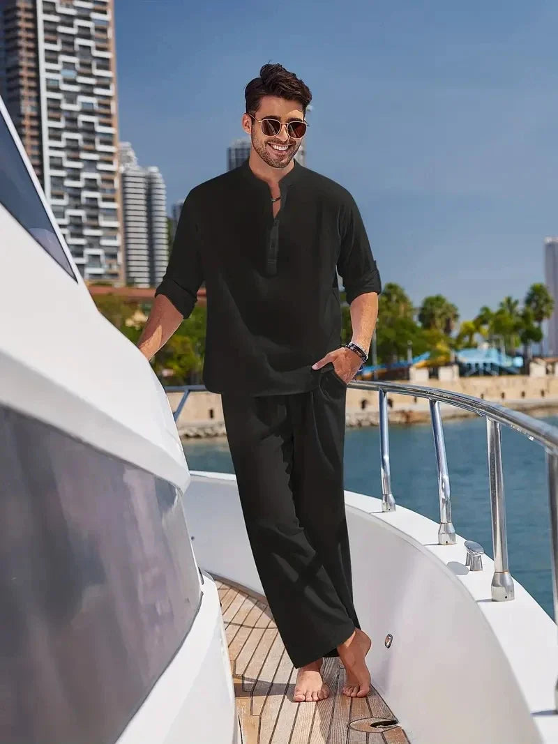 Conjunto de hombre de 2 piezas de algodón y lino italiano