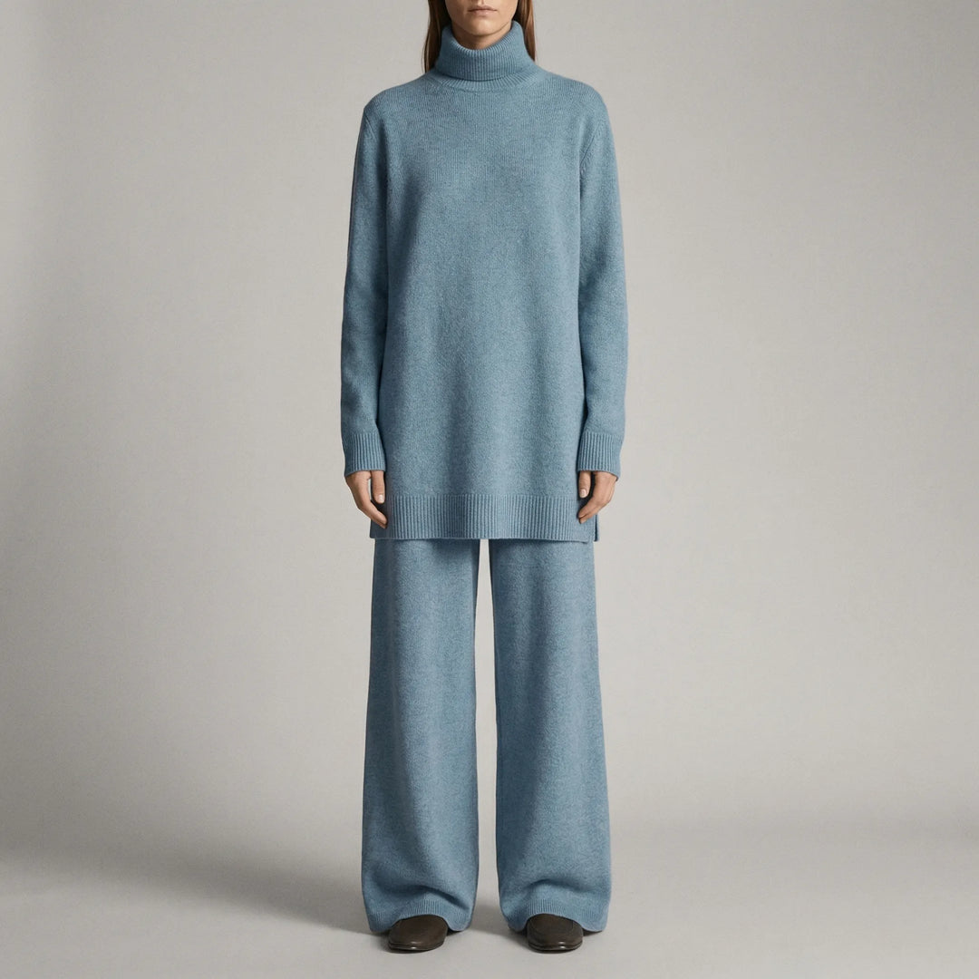 Conjunto de jersey de cuello alto y pantalón de pierna ancha Cozelle