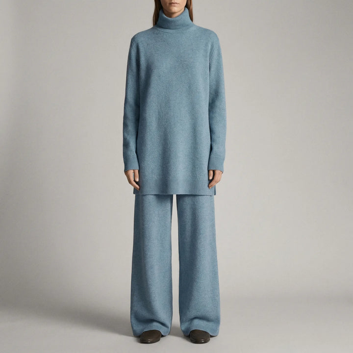 Conjunto de jersey de cuello alto y pantalón de pierna ancha Cozelle