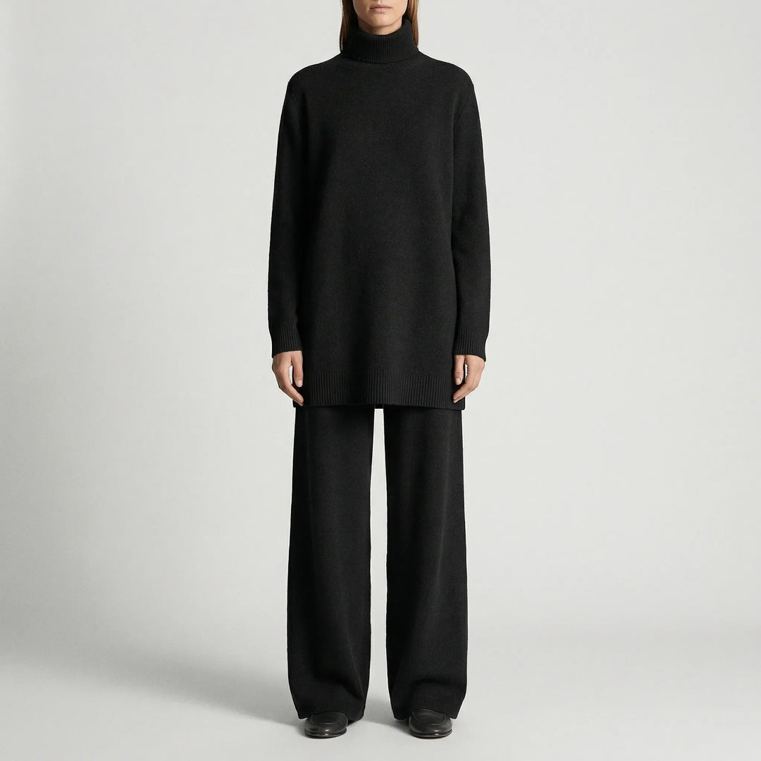 Conjunto de jersey de cuello alto y pantalón de pierna ancha Cozelle