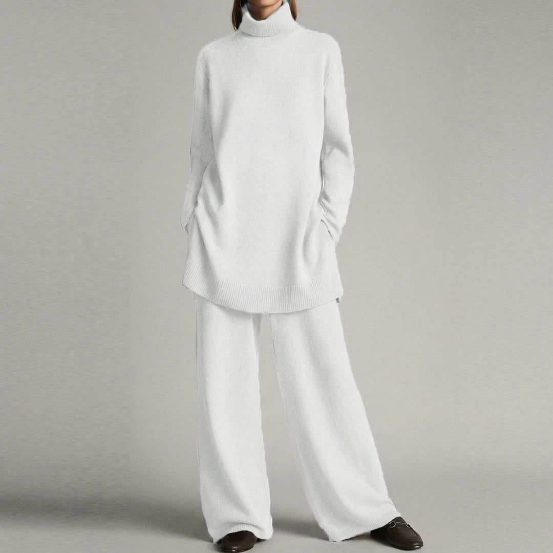 Conjunto de jersey de cuello alto y pantalón de pierna ancha Cozelle