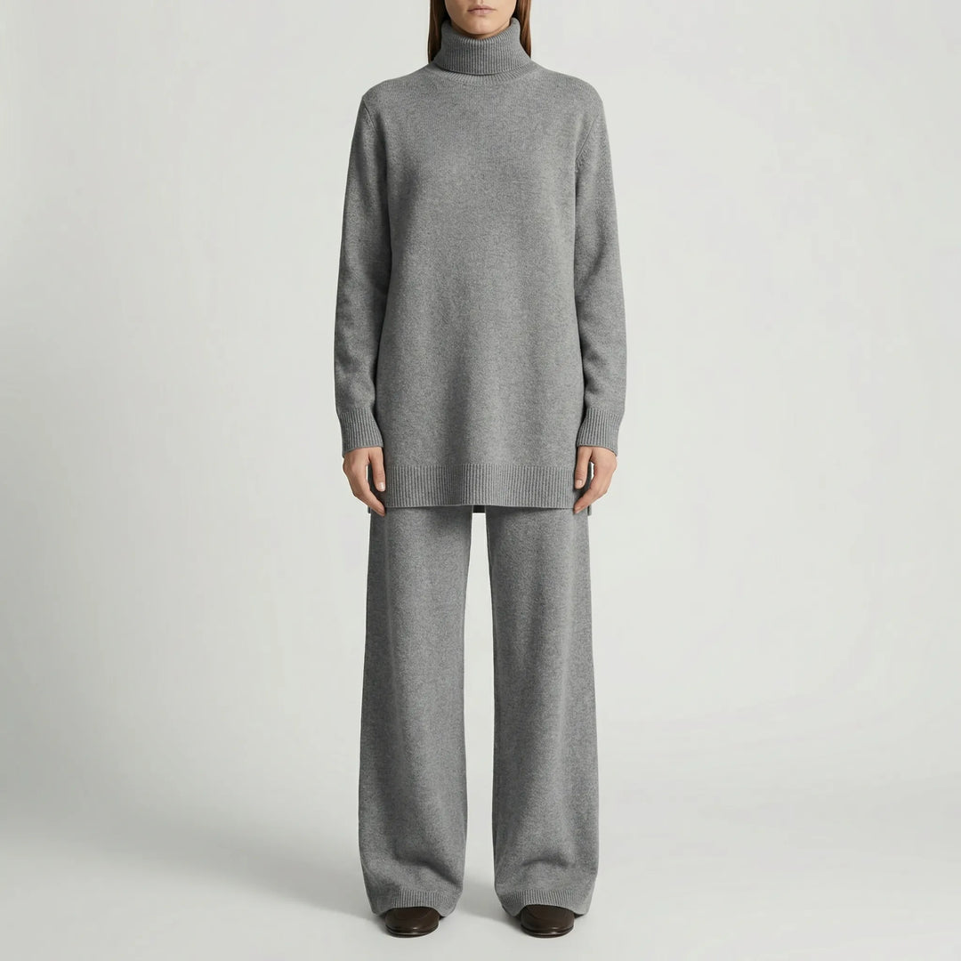 Conjunto de jersey de cuello alto y pantalón de pierna ancha Cozelle