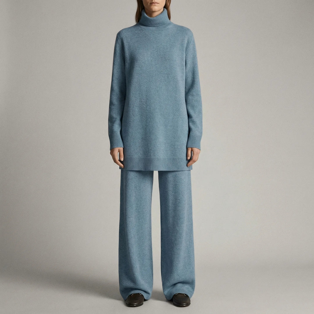 Conjunto de jersey de cuello alto y pantalón de pierna ancha Cozelle