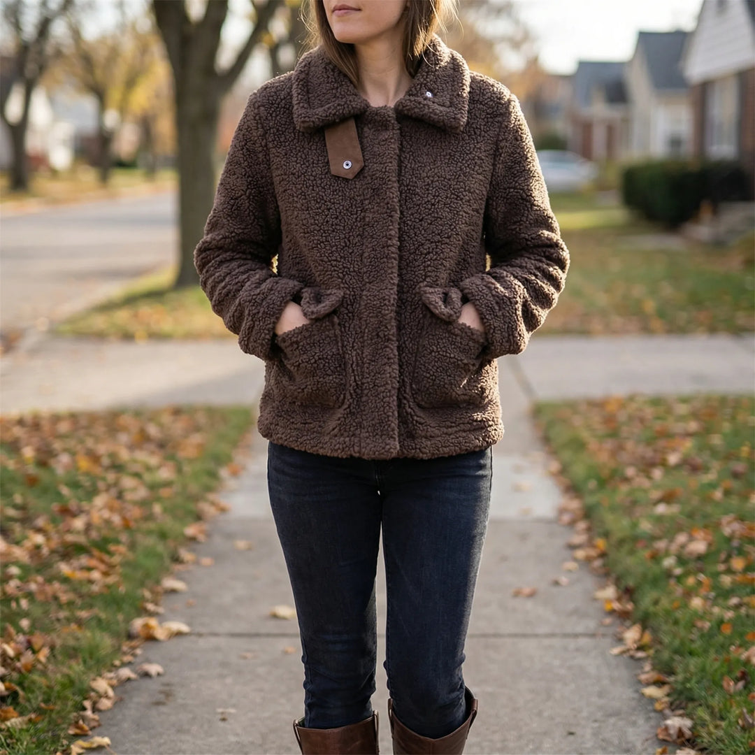 Cozyvent - Chaqueta corta de felpa con solapa
